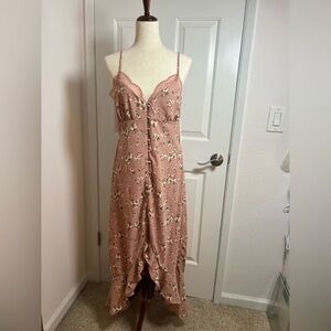 Floral Lace-Trim Pink Slip Dress